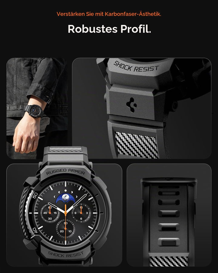 Spigen Rugged Armor Pro Hülle mit Band für Samsung Galaxy Watch 8 Classic | TPU-Unibody-Hülle mit Ar