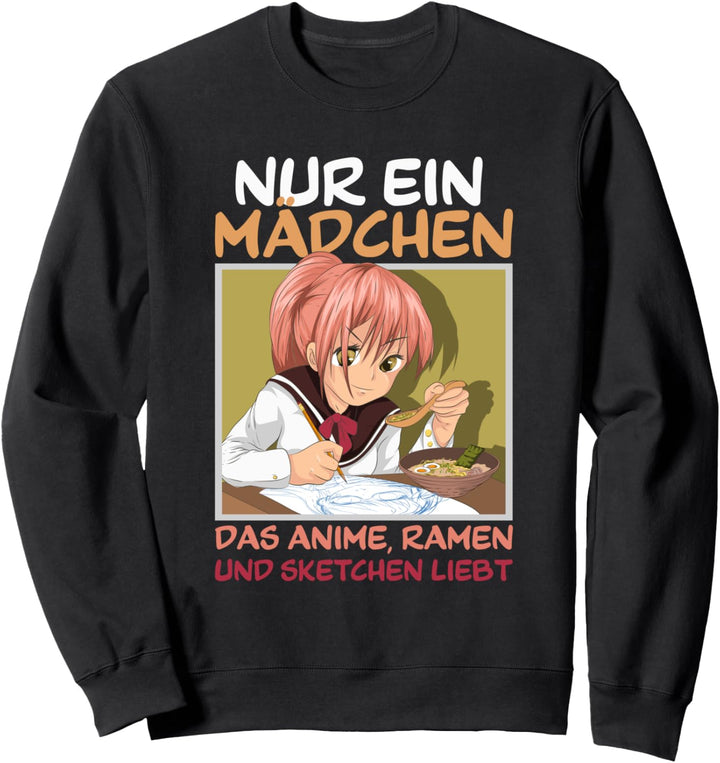 Japanischer Manga Sketchen Nudelsuppe Anime Ramen Mädchen Sweatshirt