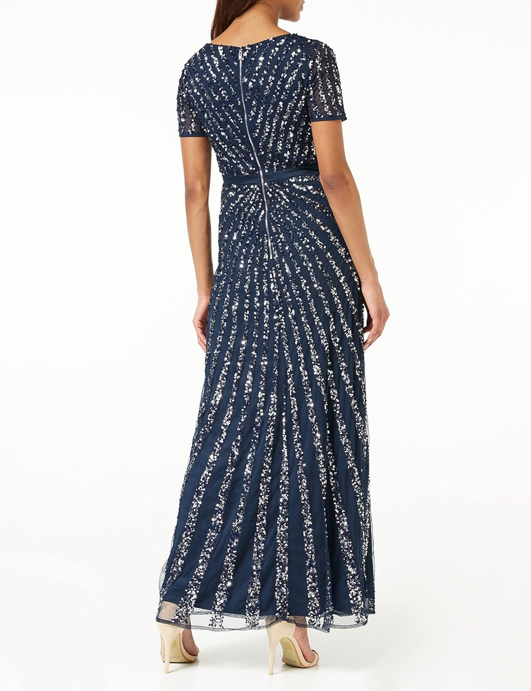 Maya Deluxe Damen Pailletten Maxi Abendkleid Elegant für Hochzeit V-Ausschnitt A-Linien-Schnitt Brau