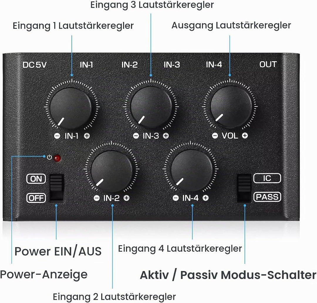 Mini Stereo-Audiomixer mit 4 Kanälen und sehr geringem Rauschen für Heim/Studio/Bar Line-Mixer (MC5-