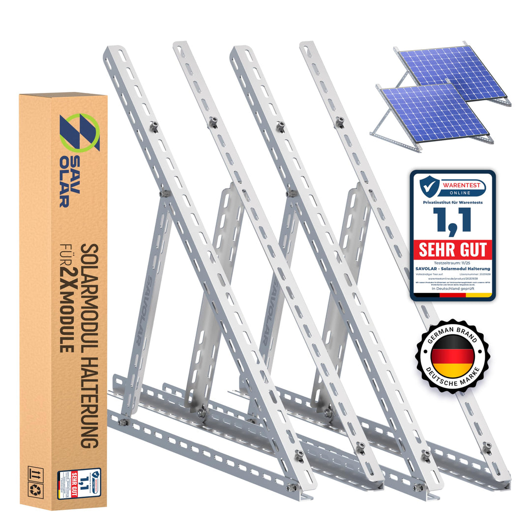 2 Sets SAVOLAR Solarmodul Halterung Balkonkraftwerk bis 117cm (46 Zoll) Winkel Einstellbar 0-90°, Ro