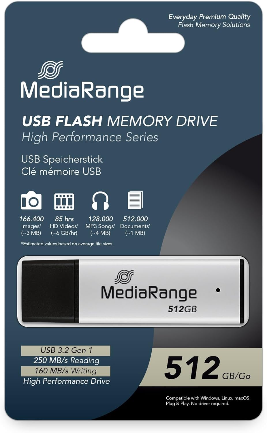 MediaRange USB 3.0 Hochleistungs Speicherstick, 512GB