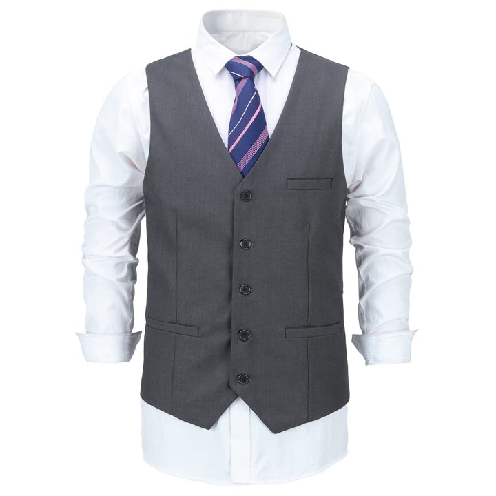 Allthemen Herren Weste V Ausschnitt Einreiher Gilet Slim Fit Business Anzugweste Western M Dunkelgra