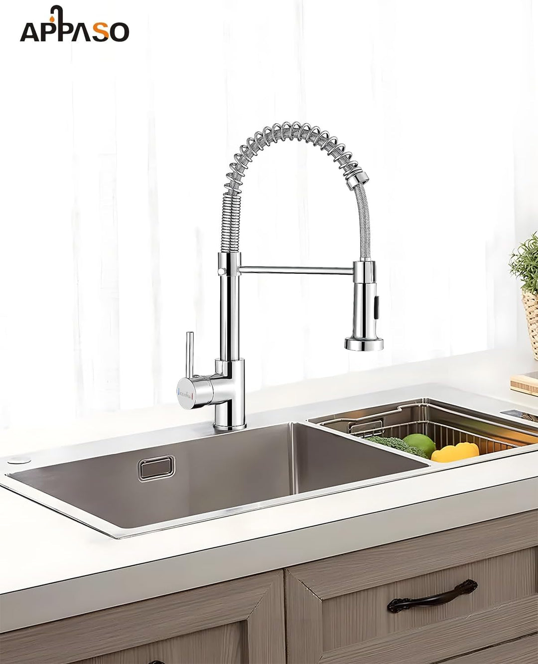 APPASO Wasserhahn Küche, Küchenarmatur Hochdruck mit Brause, Mischbatterie Küche mit 2 Strahlarten,