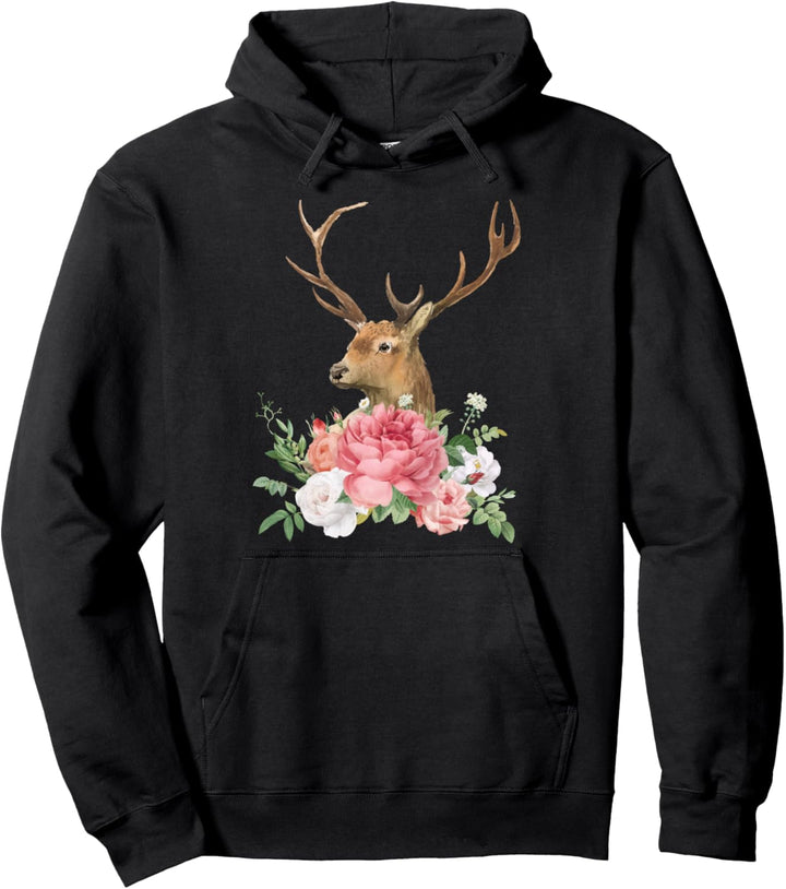 Hirsch mit Rosen Blumen Wiesn Outfit Dirndl Frauen Pullover Hoodie