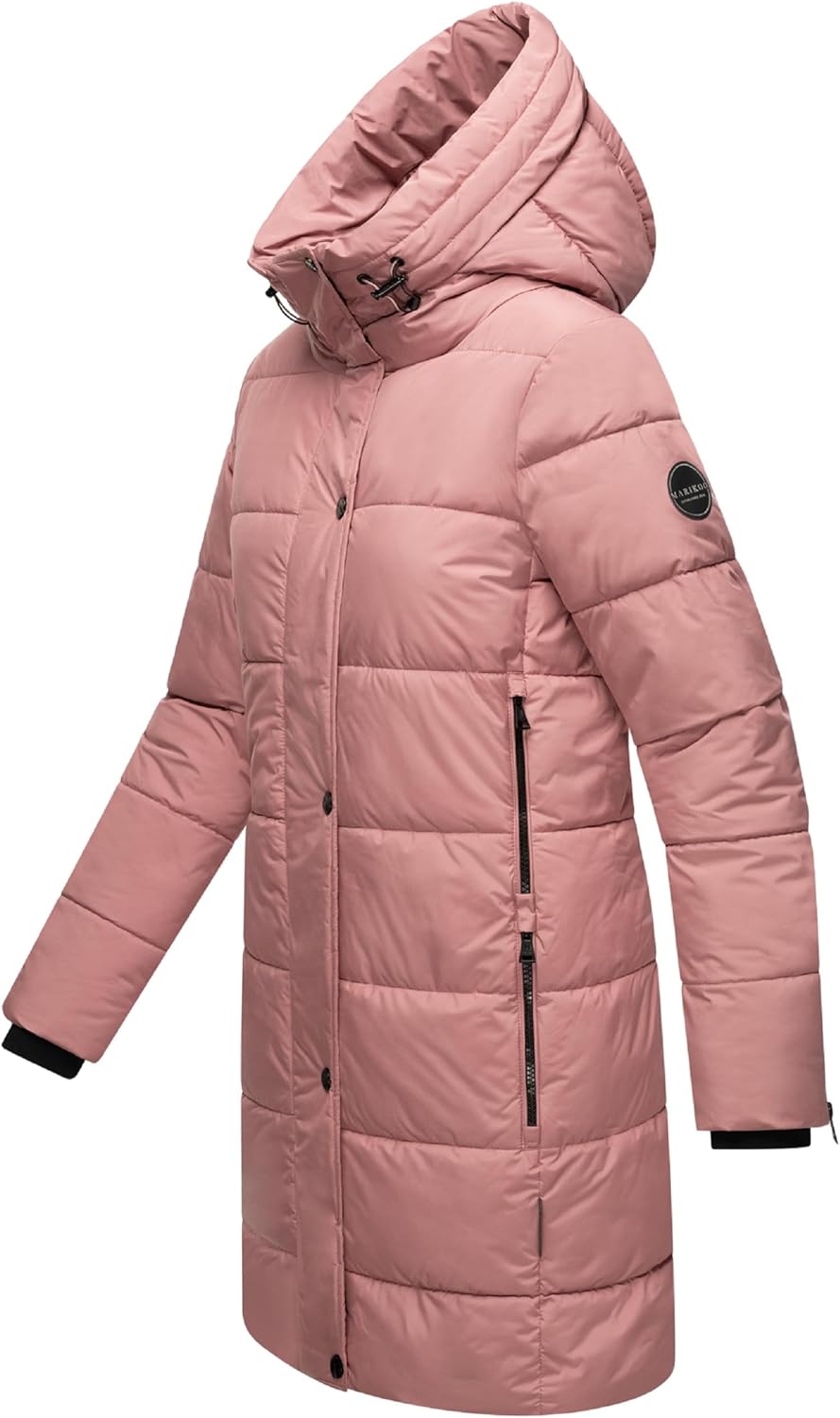 MARIKOO Damen Wintermantel Warmer Steppmantel lang mit Kapuze und hohem Kragen Karumikoo XVI XS-3XL