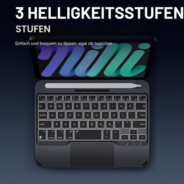 ORDA Tastatur Hülle für iPad mini 6/Mini 7 (A17 Pro), Magnetische Ständer mit Smart Trackpad Hinterg