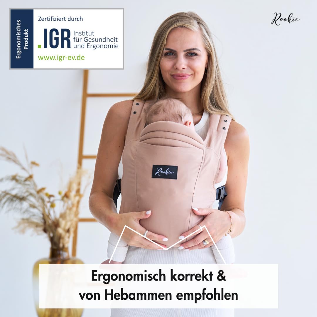 Rookie Babytrage ab Geburt - Ergonomisch, Bequem, Bio-Stoffe - Premium Elite Design - Baby Trage sch