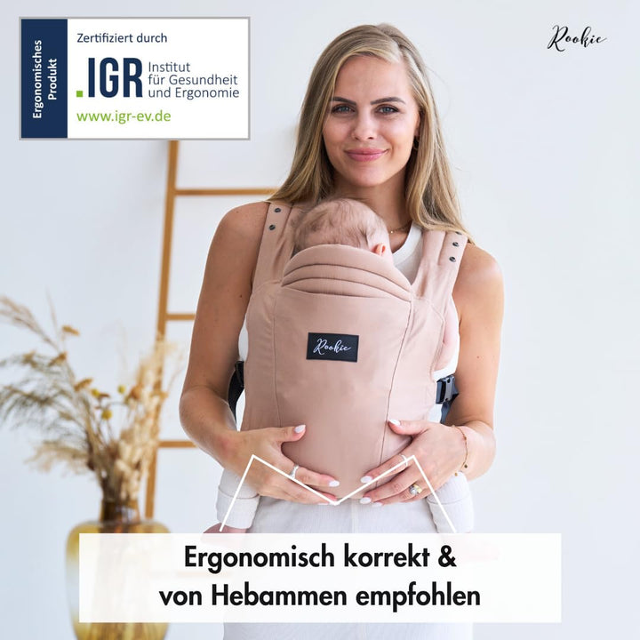 Rookie Babytrage ab Geburt - Ergonomisch, Bequem, Bio-Stoffe - Premium Elite Design - Baby Trage sch