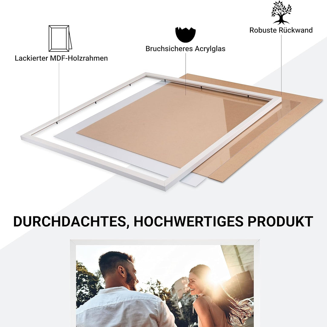 CABBEL Dreierpack (3 Stk.) Bilderrahmen 40x40 cm MDF Holz-Rahmen in Weiss | mit bruchsicherem Plexi-