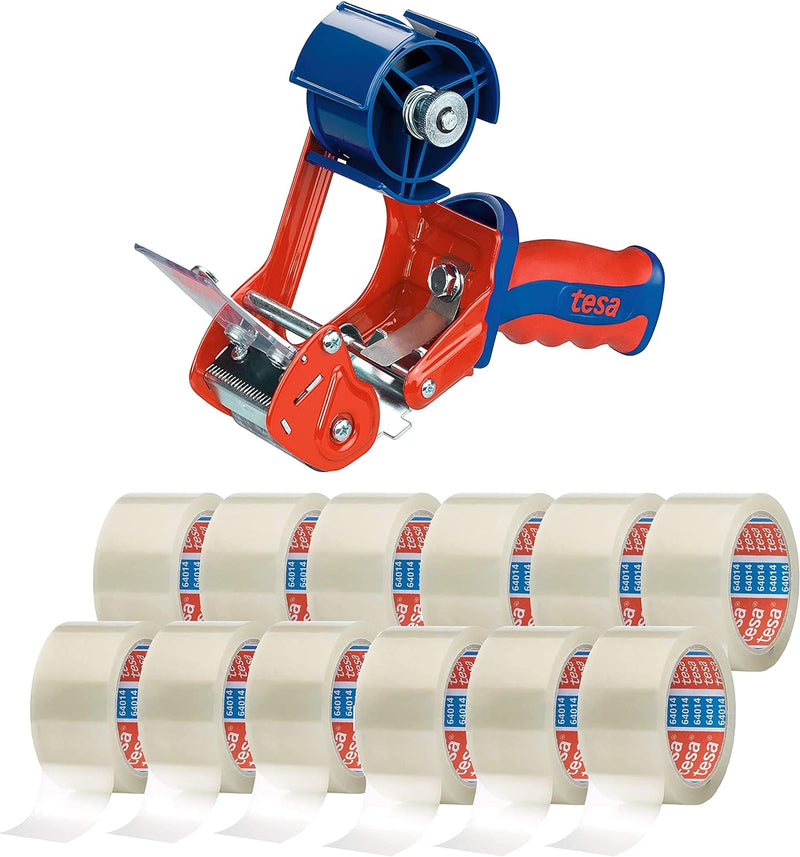 tesa Packband Handabroller, Modell "Comfort" für Rollen bis 66m x 50mm (Maxi ‎Bundle mit 12 Rollen P