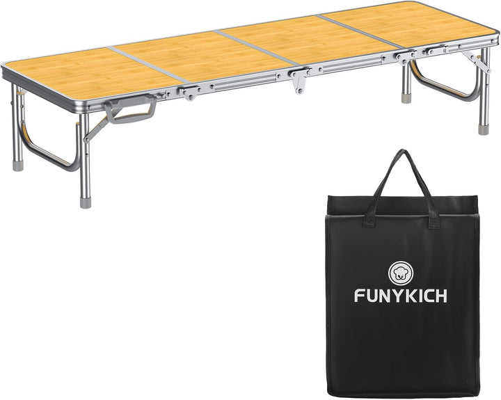 FUNYKICH Kleiner Klappbarer Campingtisch 116x40x26cm, Tragbar Picknicktisch mit dicker Aluminium Rah