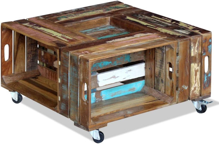 Festnight Retro Couchtisch Kaffeetisch Sofatisch aus Recyceltes Massivholz 70 x 70 x 35 cm als Wohnz