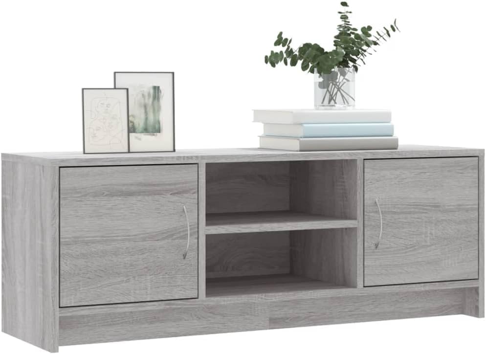 TV-Schrank Sonoma-Grau 102 x 30 x 37,5 cm aus mehrschichtigem Holz mit Türen und Ablage – Konsole fü