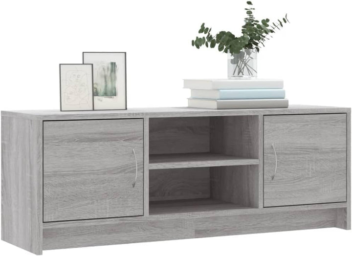 TV-Schrank Sonoma-Grau 102 x 30 x 37,5 cm aus mehrschichtigem Holz mit Türen und Ablage – Konsole fü