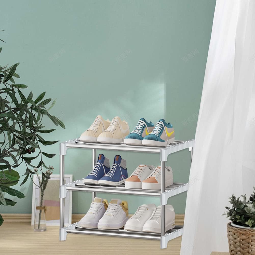 Kleines Schuhregal, stapelbares Schuhregal, 3 Etagen, Fussraumaufbewahrung, leichtes Schuhregal, Auf