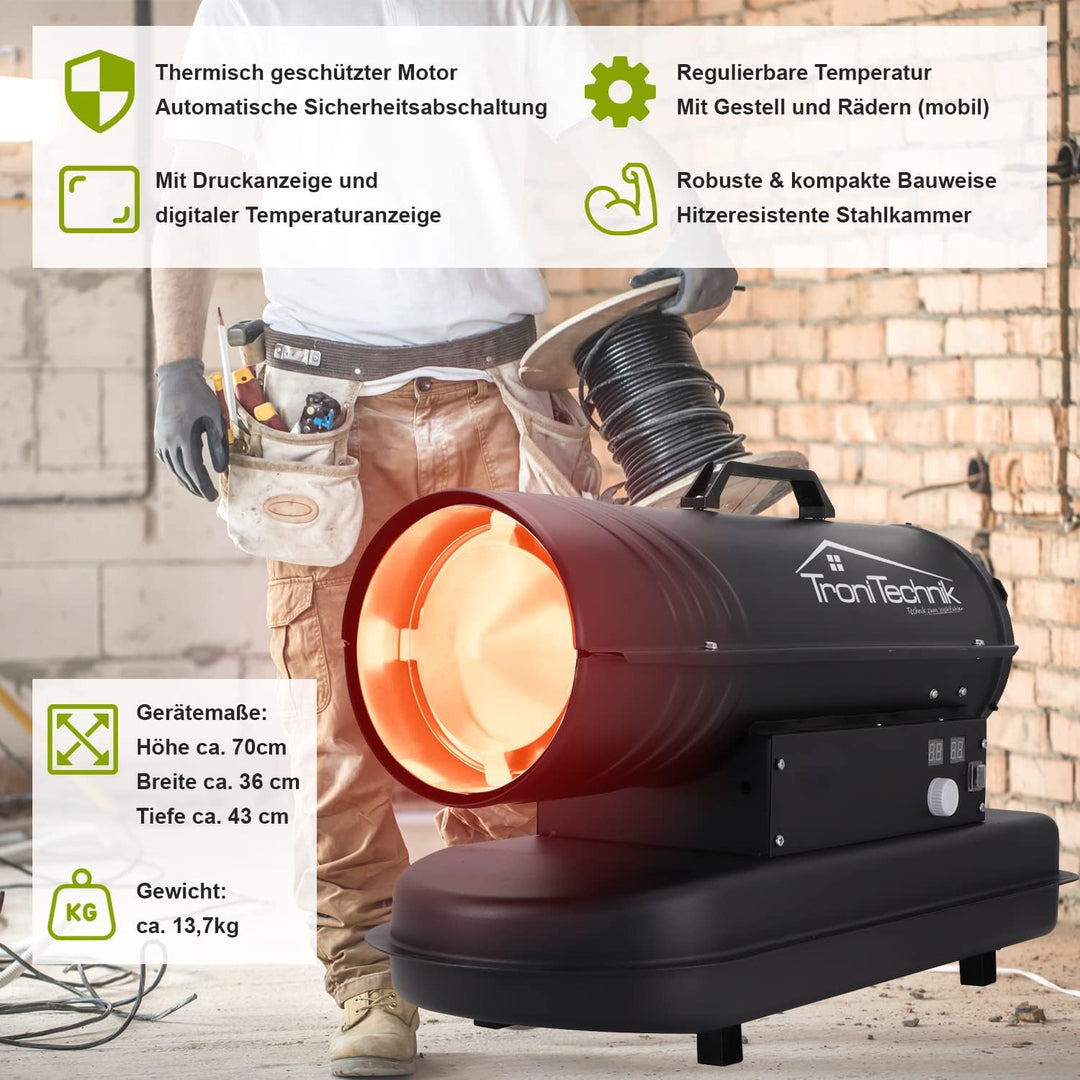 Tronitechnik® Heizkanone Dieselheizgebläse Dieselheizer 20kW Diesel betriebener Heissluftgenerator H