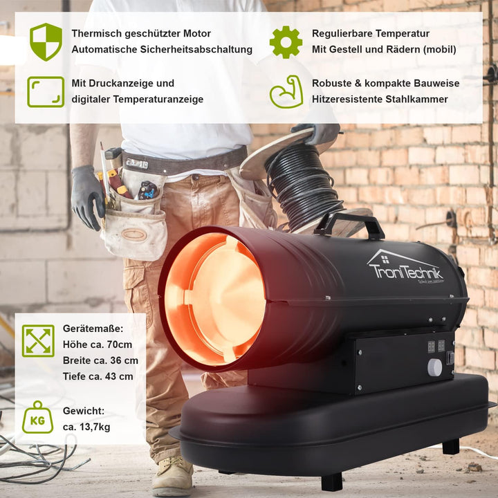 Tronitechnik® Heizkanone Dieselheizgebläse Dieselheizer 20kW Diesel betriebener Heissluftgenerator H
