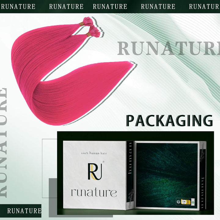 RUNATURE Keratin Haarverlangerung Echthaar Bonding Rosa 50cm Remy U Tip Extensions Echthaar 20 Zoll