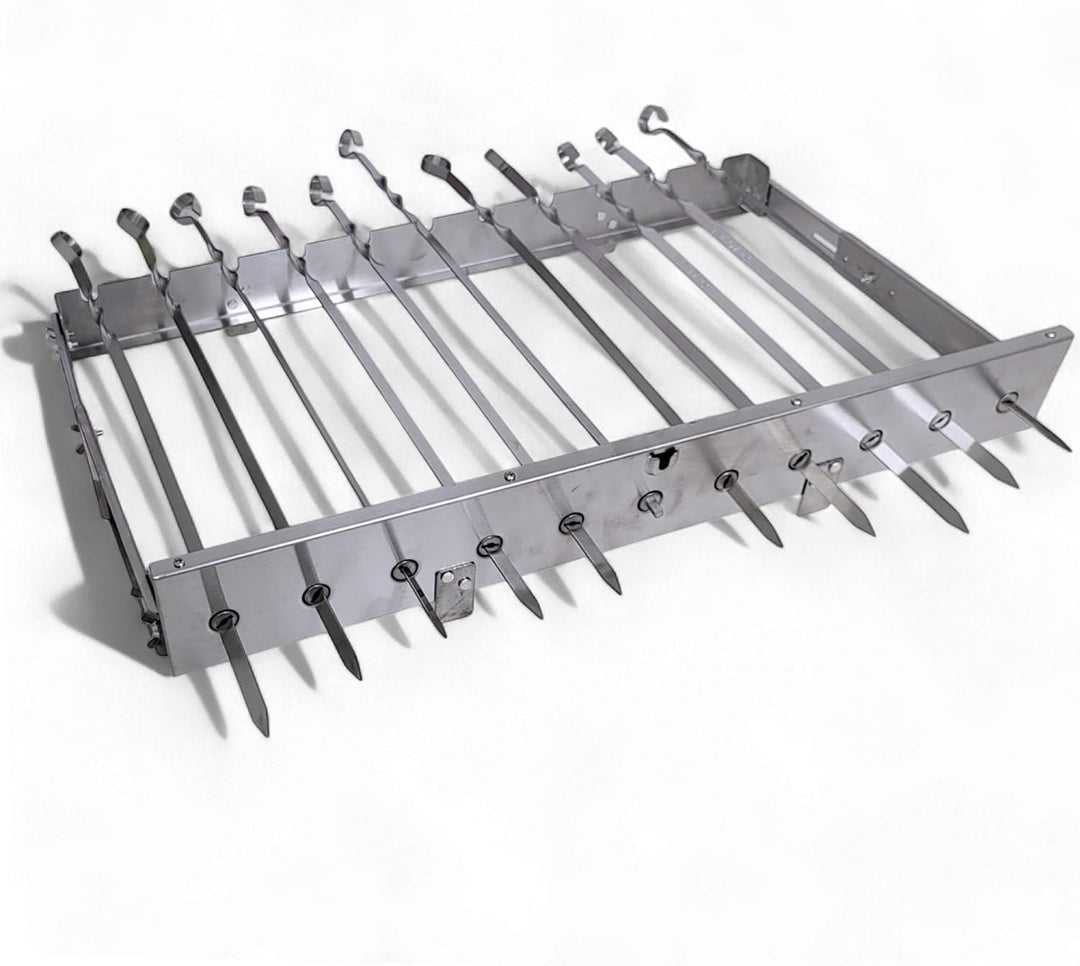 Grillpeter Mangal Drehspiessaufsatz aus Edelstahl mit 230 V Elektromotor Spiesse (mit 11 Spiesse), m