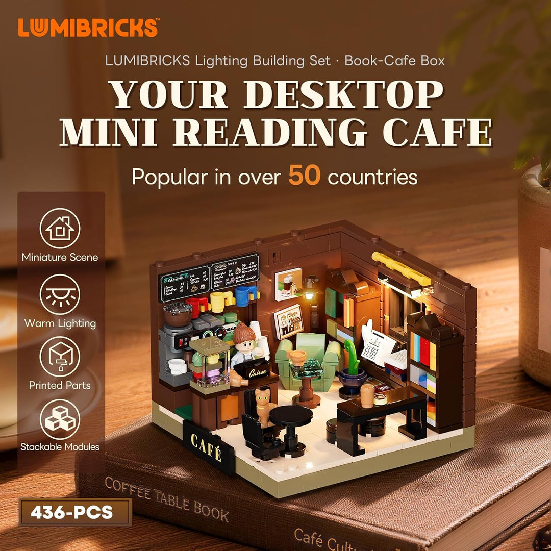 Lumibricks Book-Café Beleuchtetes Klemmbaustein-Set | Lumibricks Book-Café Beleuchtetes Klemmbaustei