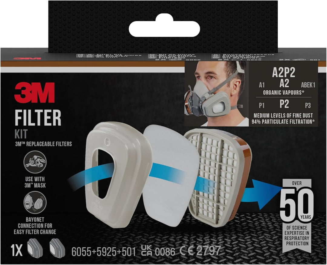 3M 6002 CR Ersatzfilter für Farbspritzarbeiten 6002CR – Austauschfilter mit Schutzstufe A2P2 für 3M