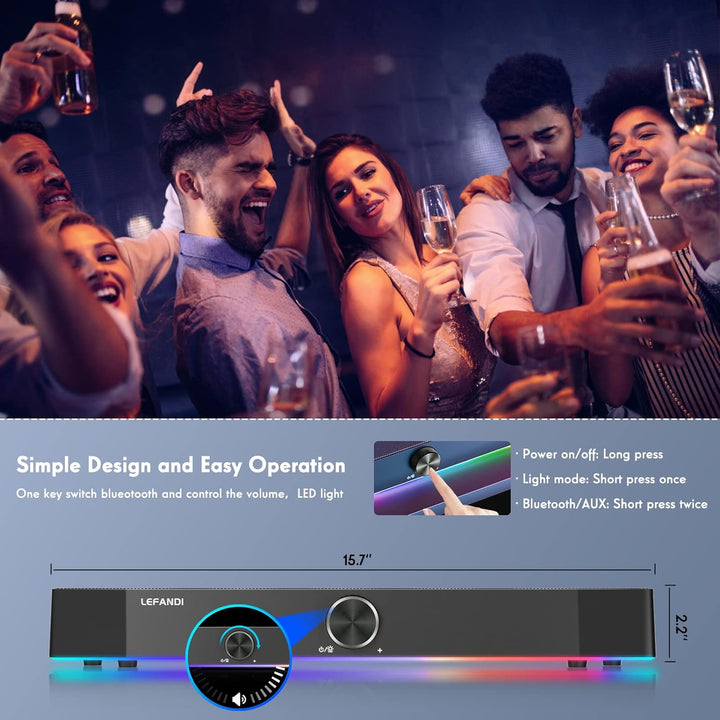 LEFANDI PC Lautsprecher Bluetooth, PC Soundbar, Gaming Computer Lautsprecher, Wired USB Lautsprecher