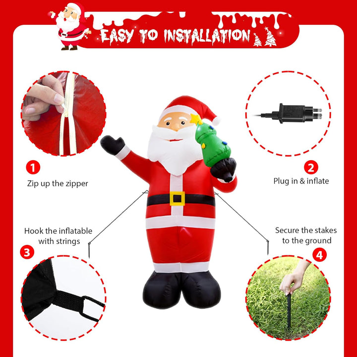 Vintoney 244cm Weihnachten Aufblasbarer Weihnachtsmann Aufblasbares Rotierendes LED-Licht Gartendeko