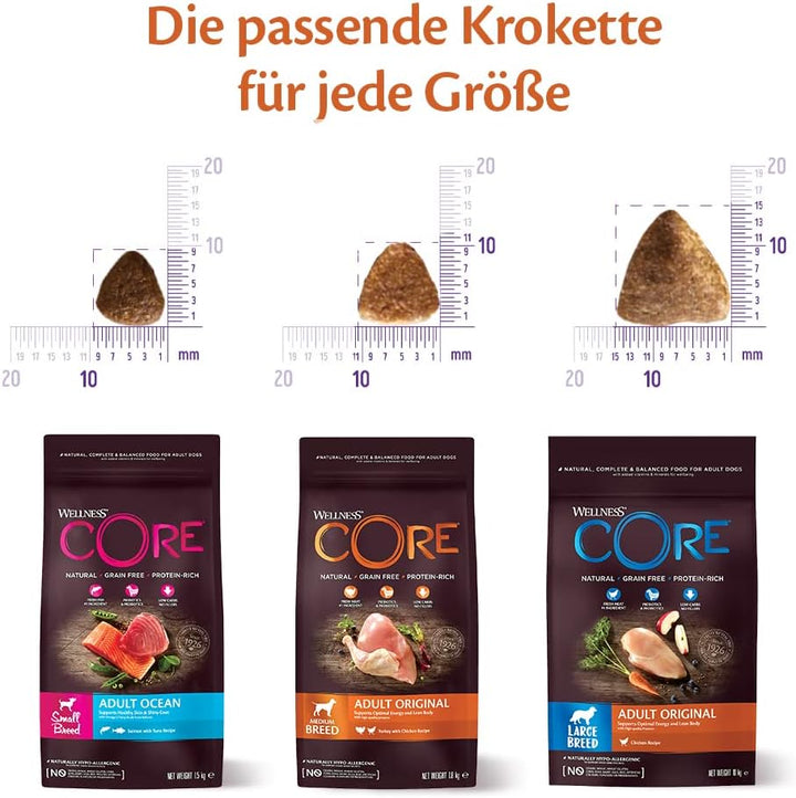 Wellness CORE Small Breed Adult Original, Hundefutter trocken für kleine Hunde, getreidefrei, mit ho