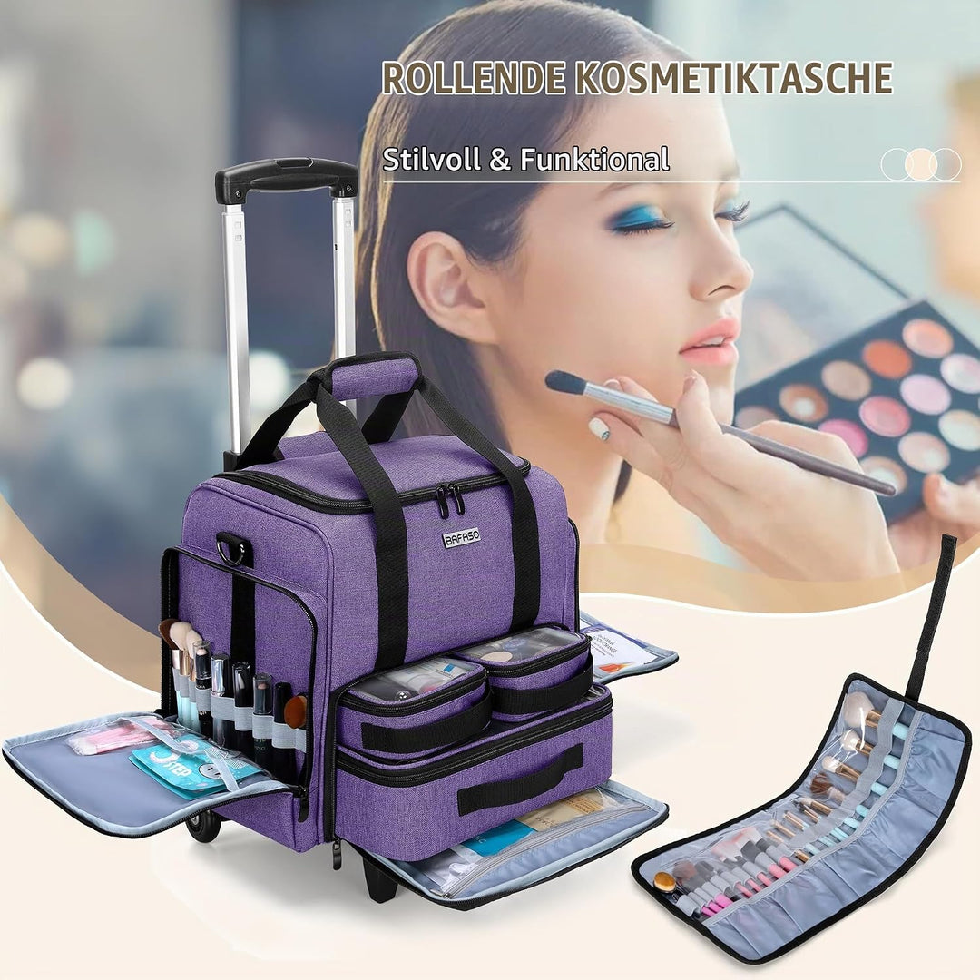 BAFASO Kosmetikkoffer Trolley, Make up Koffer Gross, Schminkkoffer Damen mit Rollen, Abnehmbar Kosme