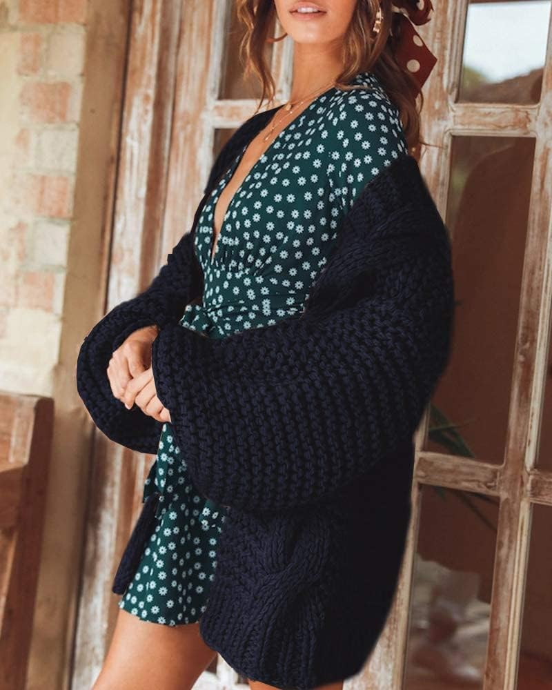 Cicy Bell Damen Strickjacken Cardigan Lose Laternenärmel Elegante Übergrosse Pullover S Marineblau,