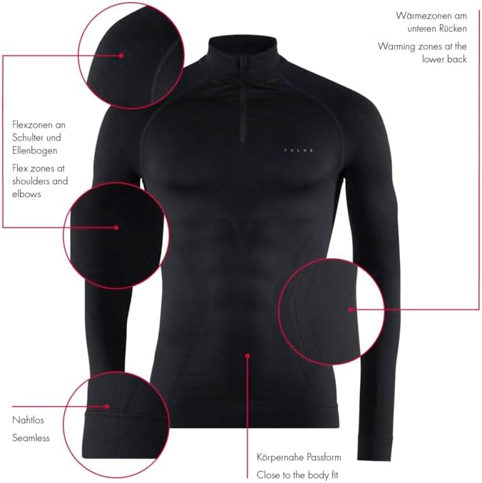 FALKE Herren Maximum Warm High Zip Neck Funktionsshirt Langarm kalte bis sehr kalte Temperaturen Fun