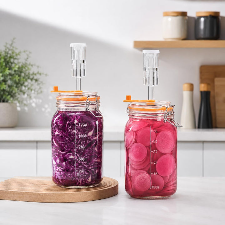 Fermentierglas 1,5 L – Quadratisches Glas-Fermentierset mit Gewicht für Sauerkraut, Hot Sauce, Met,
