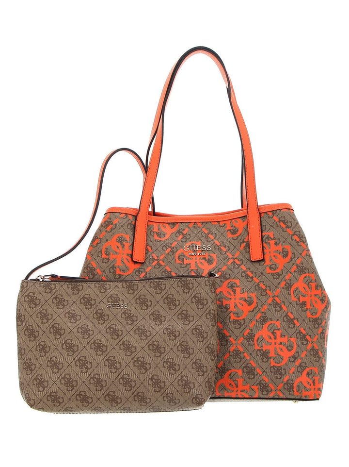 GUESS Damen Vikky Large Tote Bag Latte -Logo/Orange, Latte -Logo/Orange