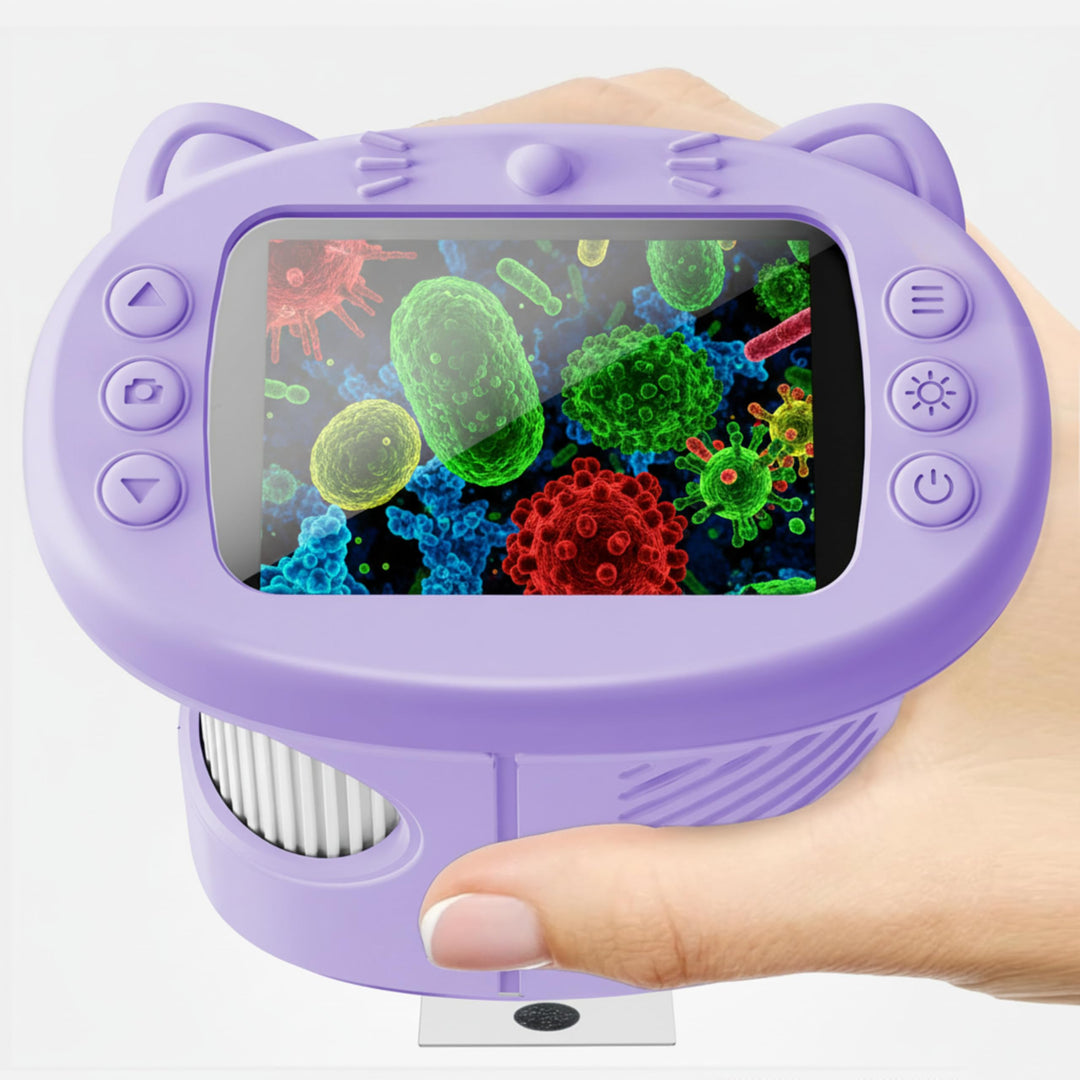 Mikroskop für Kinder, 1000X 4K Digitalmikroskop mit IPS-Display, 8 LED Licht, USB-aufladbar, Tragbar