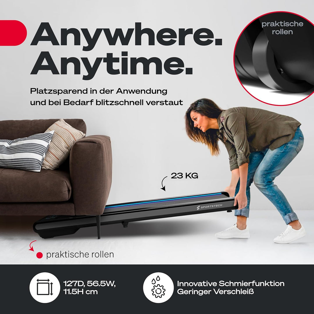 Sportstech Laufband für Zuhause, Walking Pad, 1-8km/h, Under Desk Treadmill, 11,5% Steigung, Ultra-l