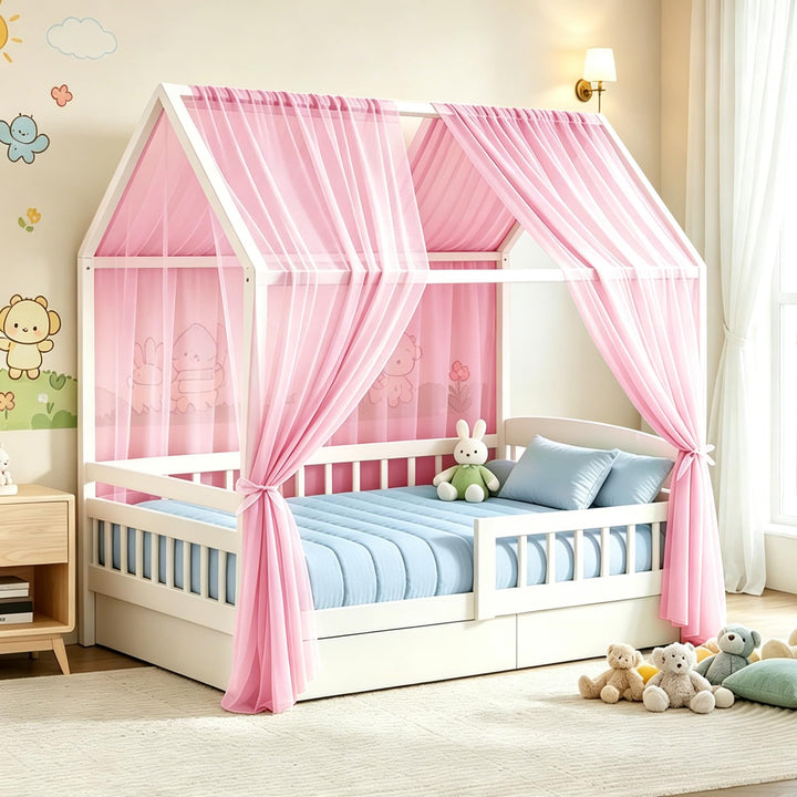 Hausbett-Himmel aus Milan-Veil, 2er Set – leichte Vorhänge für Kinderbett, geeignet für Mädchen &amp; Ju