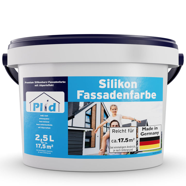 Plid® Silikon Fassadenfarbe Weiss Aussen matt 2,5L - für Beton, Mauerwerk, Kellerwand, Fassade & Soc