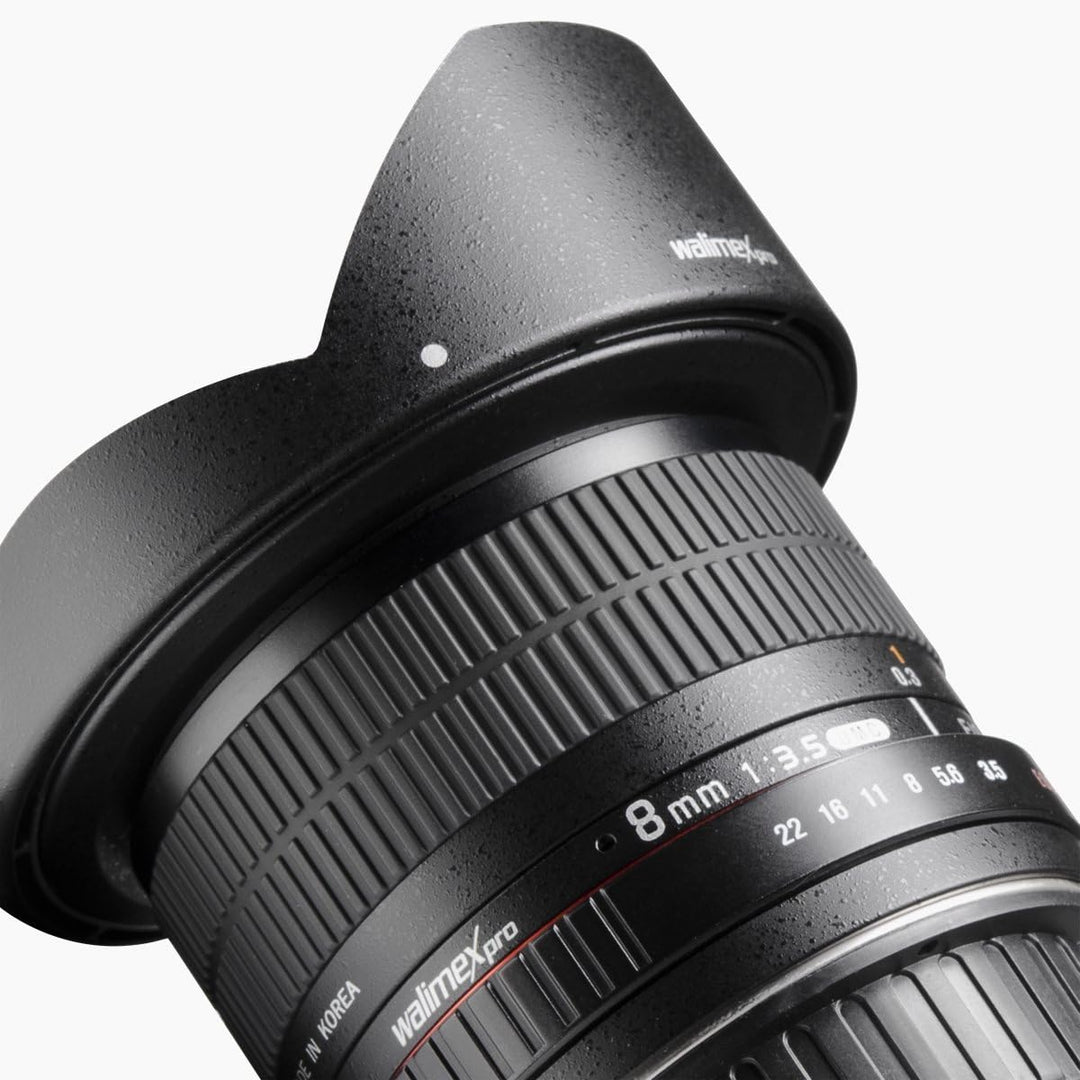 Walimex Pro 8 mm f1:3,5 Festbrennweite manueller Fokus Ultraweitwinkelobjektiv (geeignet für Canon E