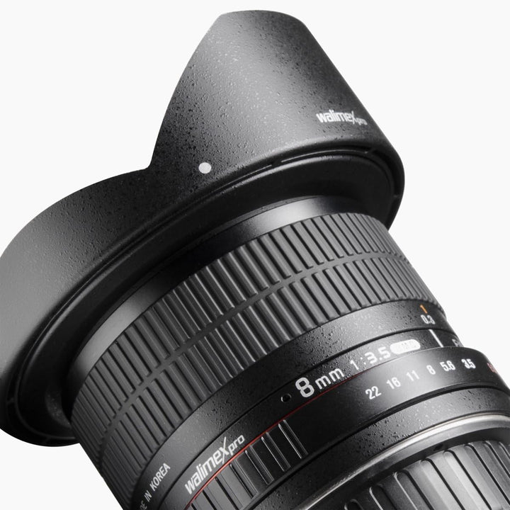 Walimex Pro 8 mm f1:3,5 Festbrennweite manueller Fokus Ultraweitwinkelobjektiv (geeignet für Canon E