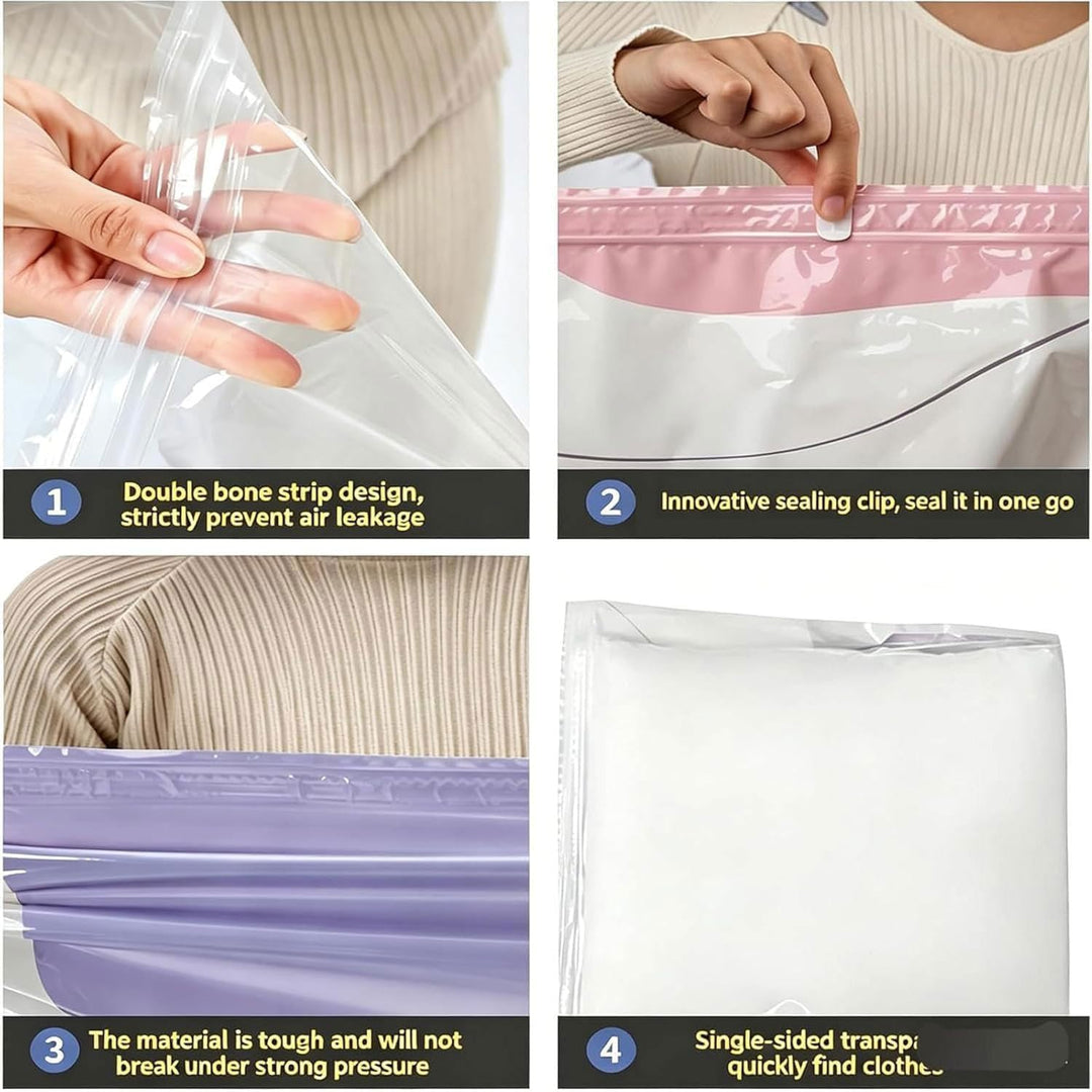 2 Pack No‑Pump Vacuum Storage Bags, Vakuumbeutel ohne Pumpe, Vakuum-Aufbewahrungsbeutel, platzsparen