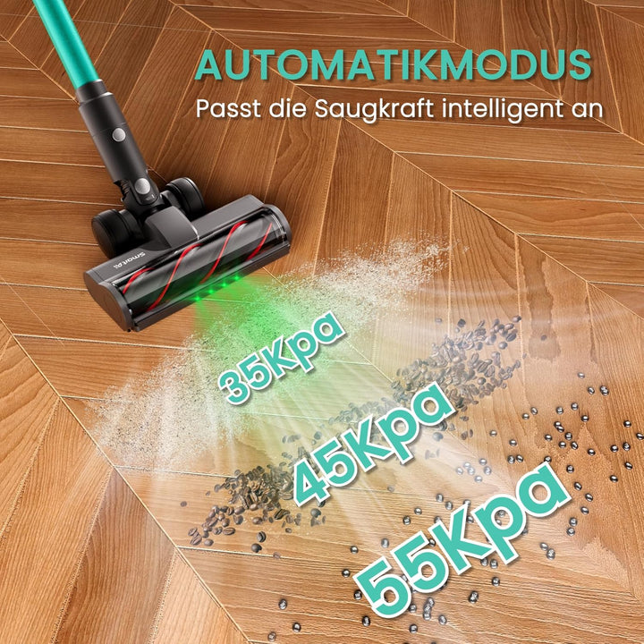 V5 Akku Staubsauger, 55Kpa/600W/80Mins Freistehend Staubsauger Kabellos, Ultralange Akkulaufzeit Akk