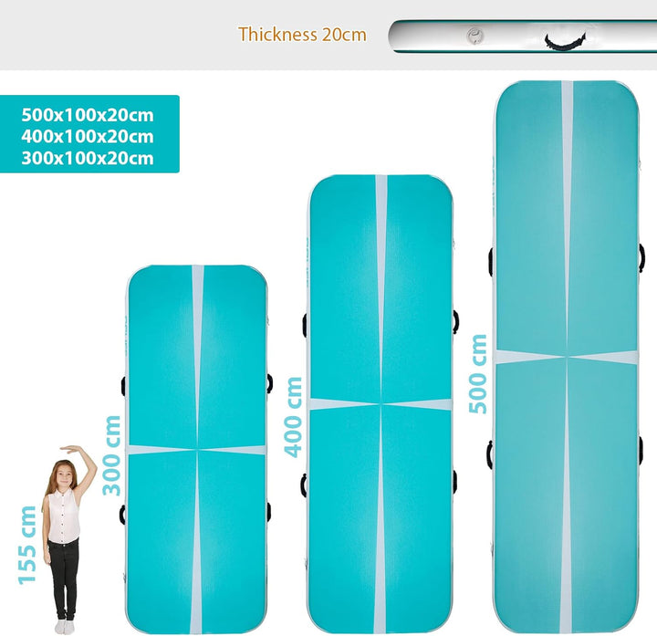 CCLIFE Tumbling Airtrack Turnmatte Rolle Air Roll 1/3/4/5m Aufblasbar Gymnastik klappbar mit Elektri