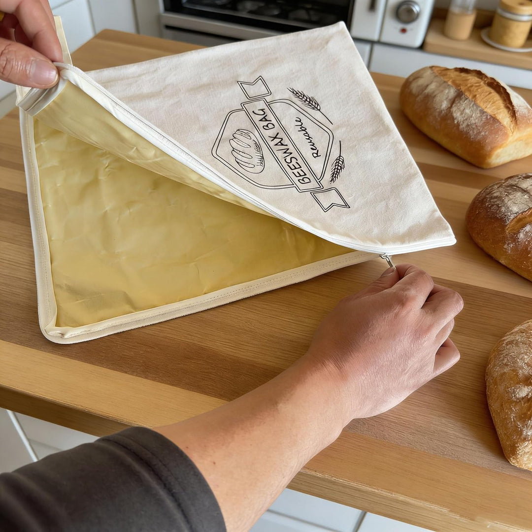 Bienenwachsbeutel Brot -2 X Breite Reissverschluss-Zugangs Brotbeutel für selbstgebackenes BrotIdeal