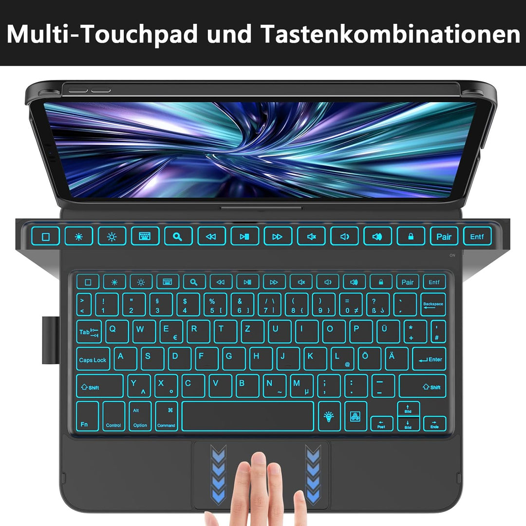 KBCASE Bluetooth Tastatur Schutzhülle für iPad 10 (2022/11. Generation) A16 2025 (10,9/11 Zoll) Mit