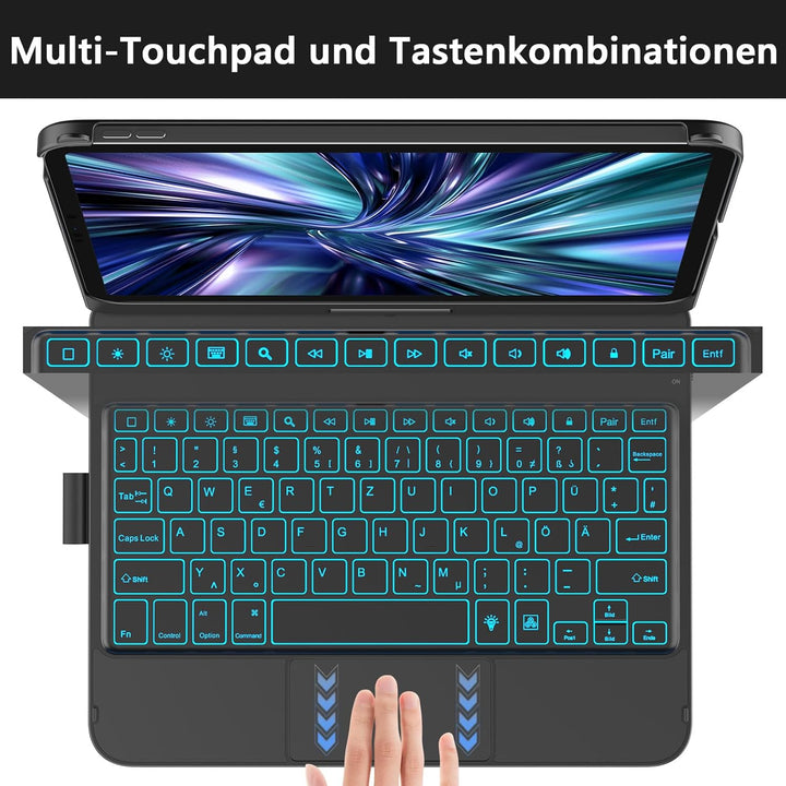 KBCASE Bluetooth Tastatur Schutzhülle für iPad 10 (2022/11. Generation) A16 2025 (10,9/11 Zoll) Mit