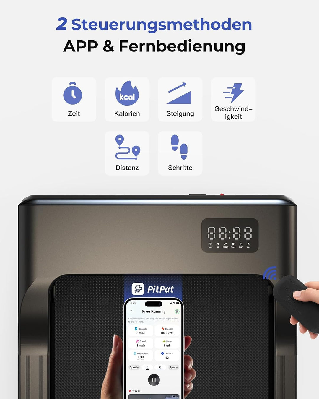 MJWW Walking Pad mit Steigung 6%, Laufband für Zuhause &amp; Büro 136 KG mit Smart App 6 km/h &amp; 12 km/h,