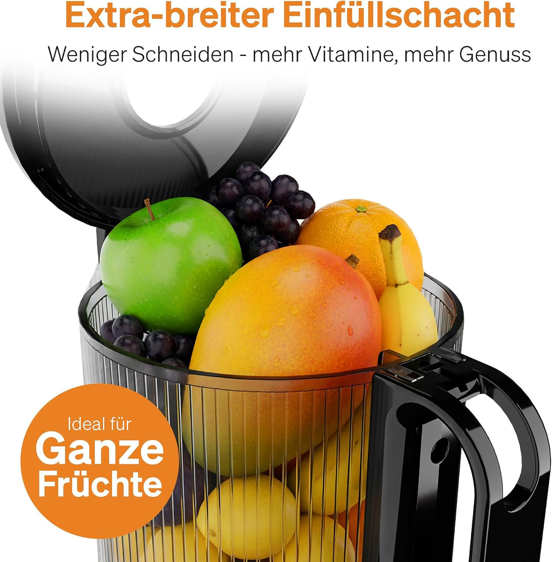 Entsafter Slow Juicer 130 mm, Saftpresse für Gemüse &amp; Obst, 250 W, BPA-frei Schwarz, Schwarz