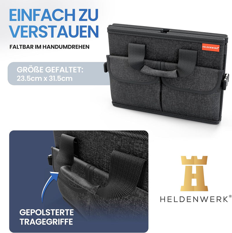 HELDENWERK Premium Kofferraum-Organizer mit Deckel stabil & rutschfest - Faltbare Auto Kofferraumtas