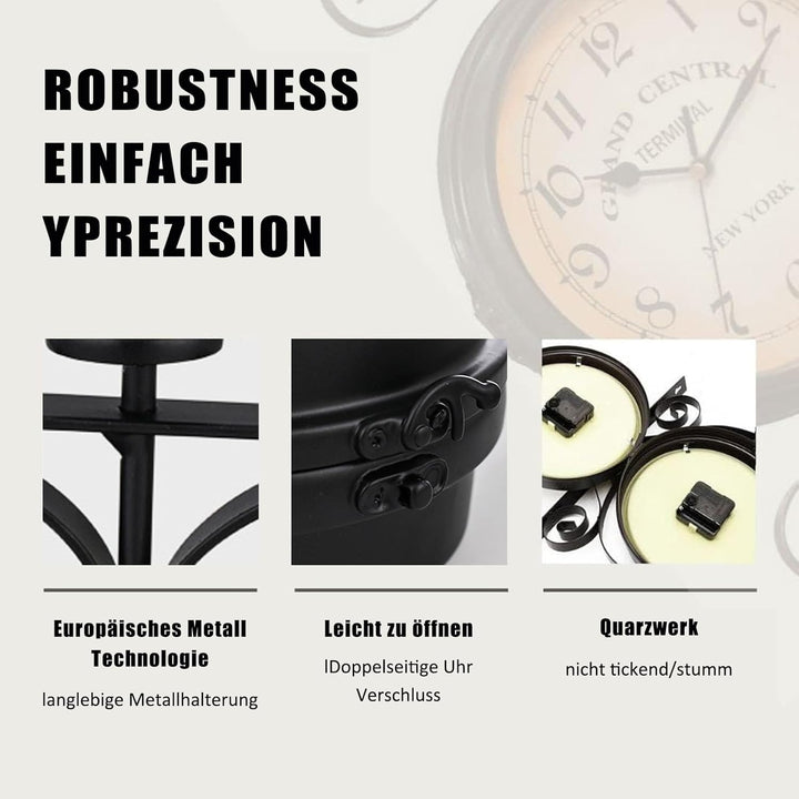 Syfunlv Vintage Bahnhofsuhr,Zweiseitige Wanduhr,21,8 * 21,8 cm,Wetterfest, Runde Wanduhr für Garten,